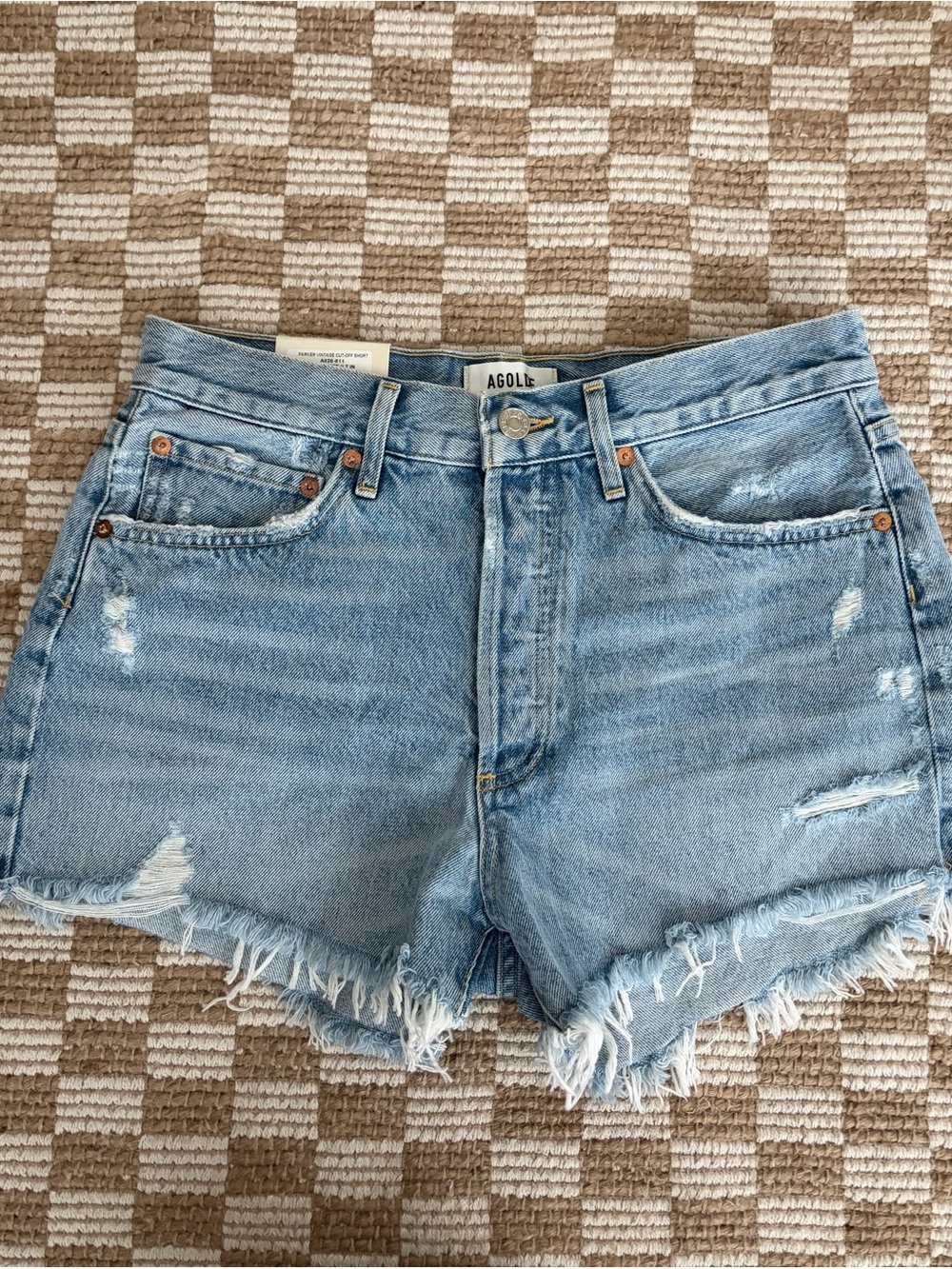 Agolde Light Wash Distressed Frayed Hem Denim Shorts